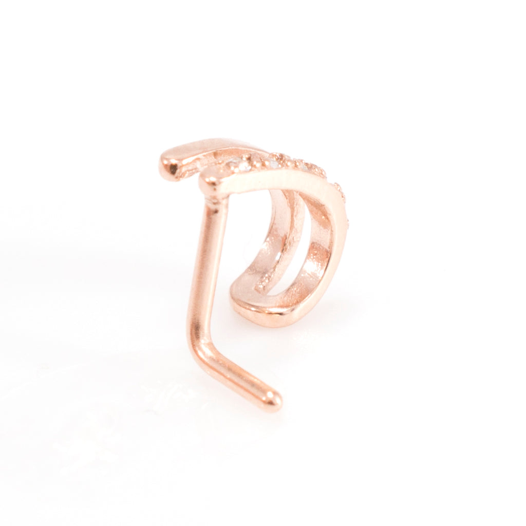 Surgical Steel 20 Gauge Double Faux Hoop L-Shape Nose Ring with CZ