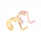 Surgical Steel 20 Gauge Double Faux Hoop L-Shape Nose Ring with CZ