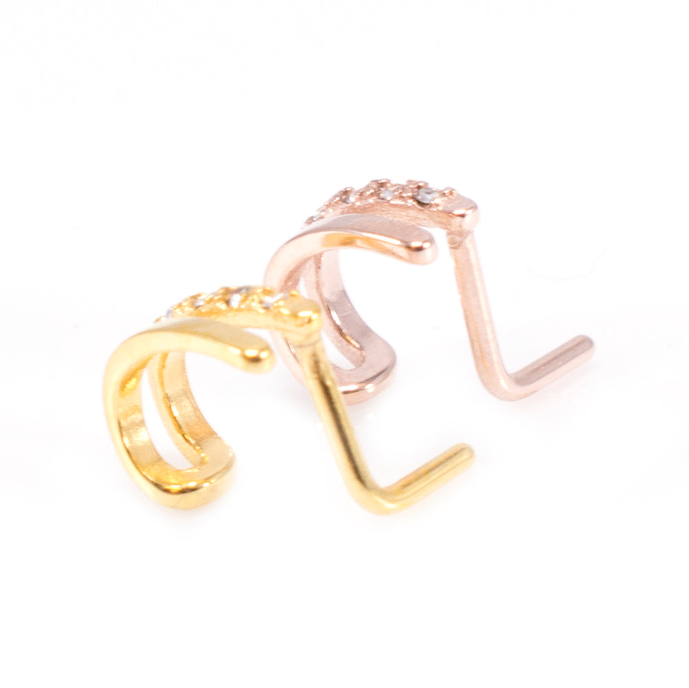 Surgical Steel 20 Gauge Double Faux Hoop L-Shape Nose Ring with CZ
