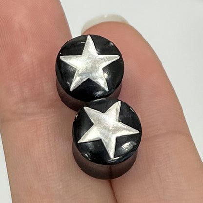 Black Organic Bone Double Flare Ear Plugs with Star 6G to 12mm - Pair - photo 4