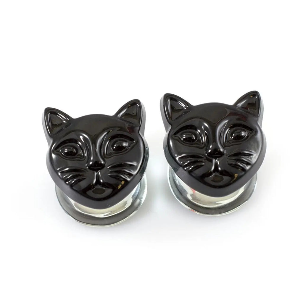 Double Flared Pyrex Glass Plug Ear 0 to 1/2" Gauge & Black Cat - Pair - Kruelty - Photo 5