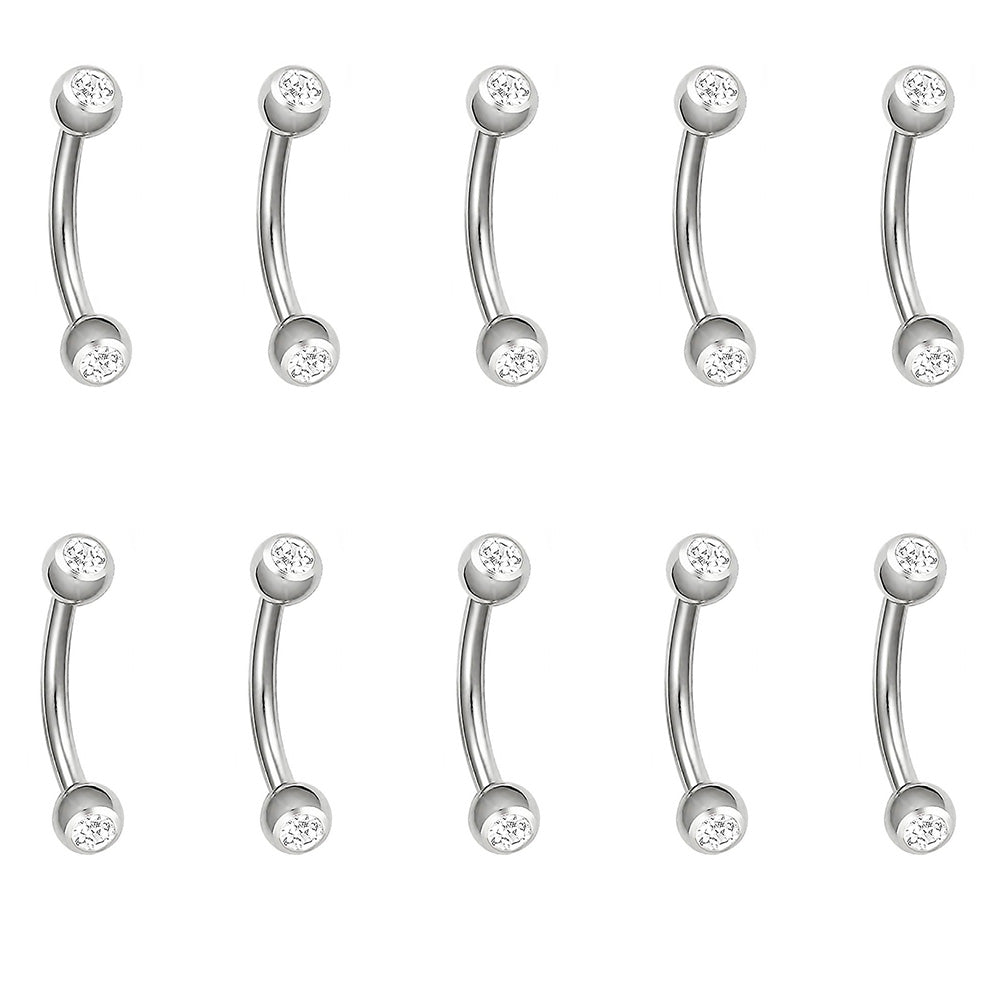 Surgical Steel Double Jeweled Belly Rings Clear CZ - 10 Pack