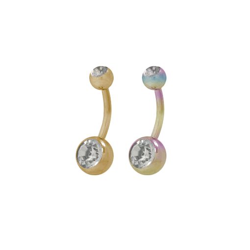 Titanium 14 Gauge Belly Ring with Double CZ Jewels