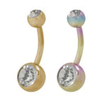 Titanium Belly Ring 14 Gauge 7/16" (11MM) Double Jeweled Gems - Kruelty