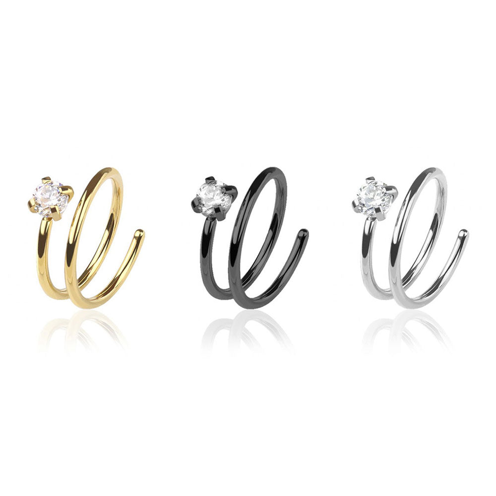 Surgical Steel 20 Gauge Double CZ Spiral Nose Hoop Ring