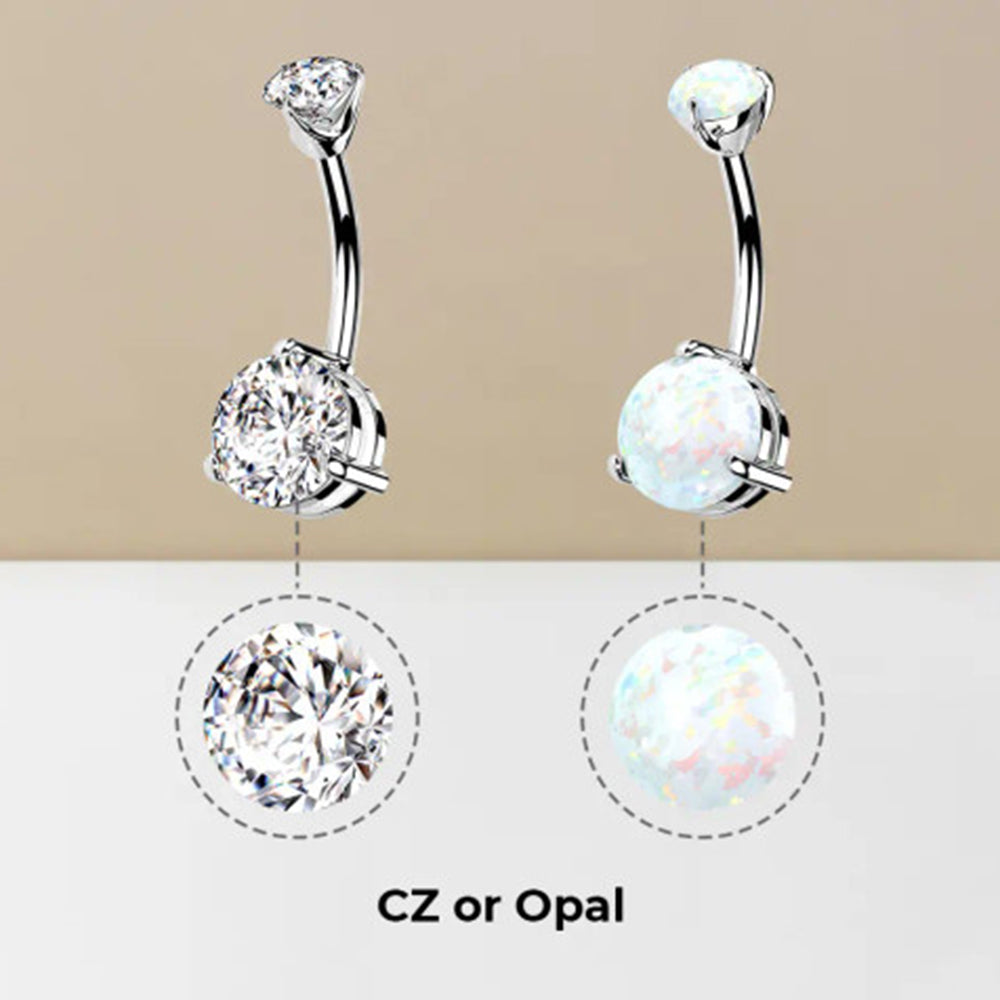 14K Solid Gold 14 Gauge Belly Ring with Prong Set Round Gems - photo 6