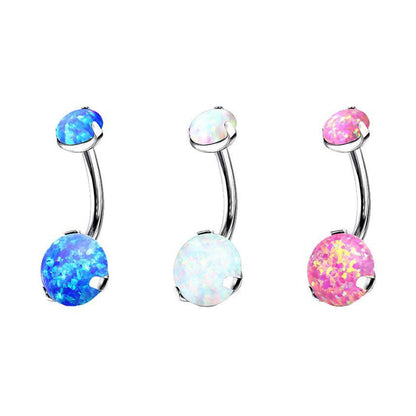 Titanium 14 Gauge Belly Ring with Double Opal - 10mm