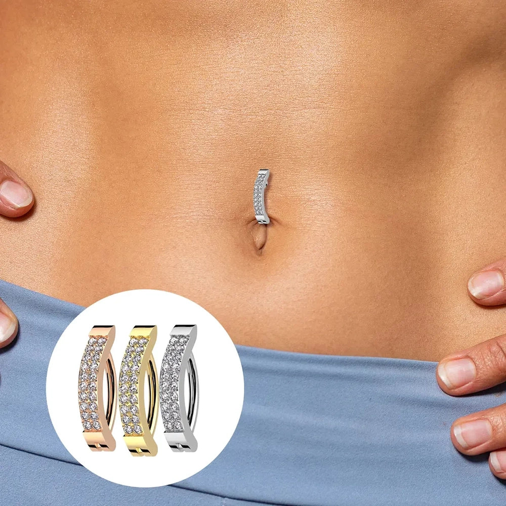 Titanium Hinged Belly Ring 14G 10mm with CZ Row - 3 Colors - photo 4