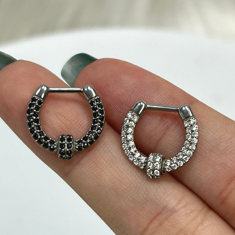 Surgical Steel 16 Gauge Double Row Paved CZ Septum Clicker - 8mm - photo 5