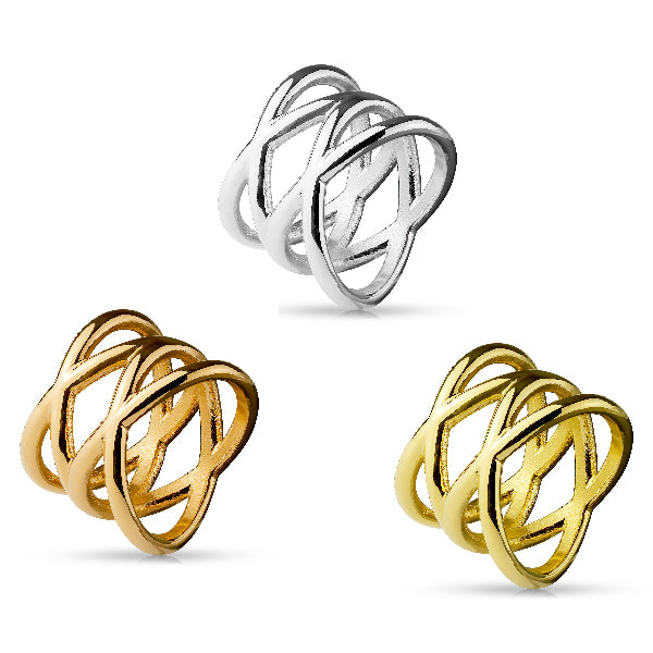 Ion Plated Surgical Steel Double X Design Ring