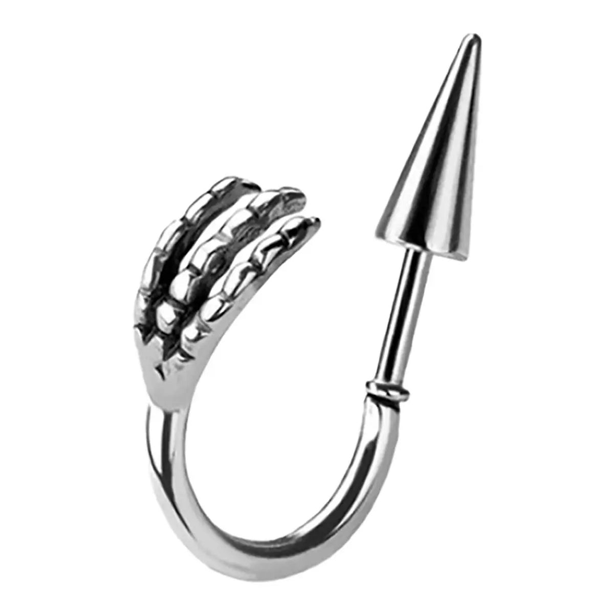 Surgical Steel Barbell Earring 16 Gauge with Spike & Dragon Claw Cuff - Kruelty - Photo 3