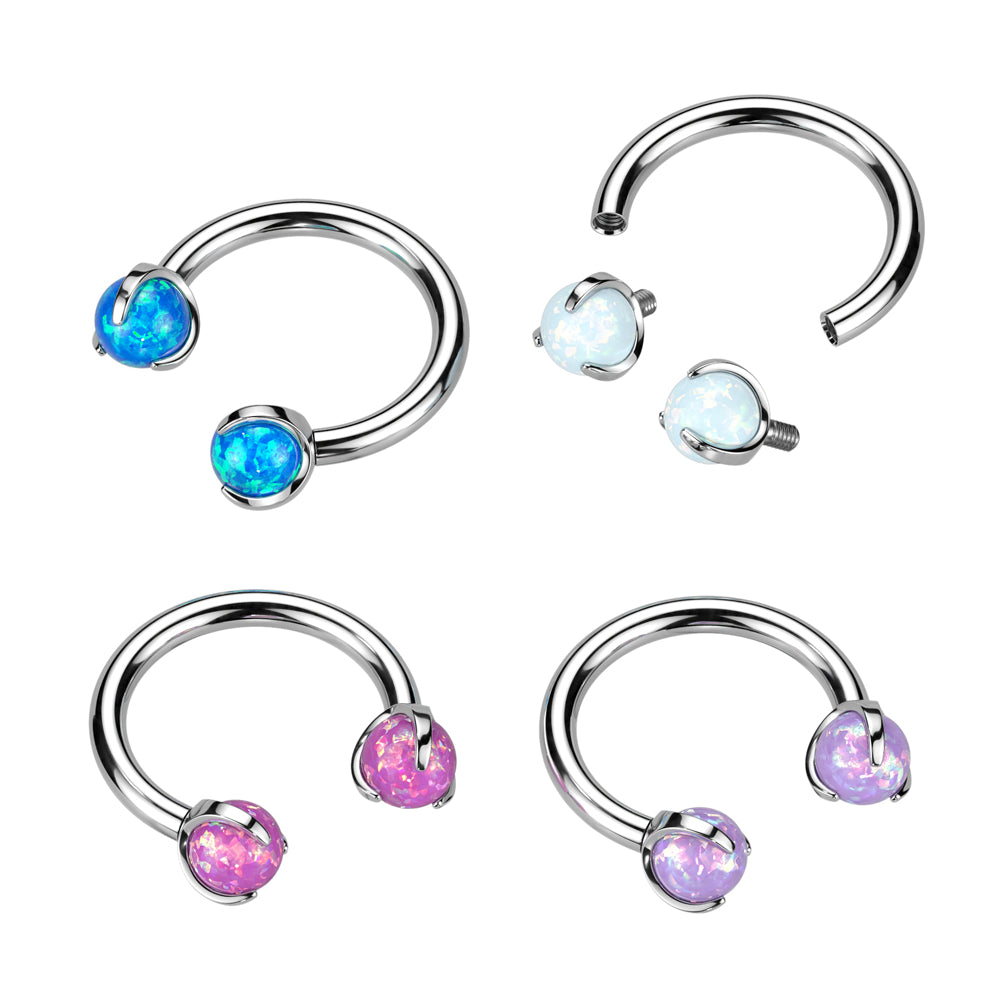 Titanium Horseshoe Circular Barbell 16G 8mm with Dragon Claw Opal