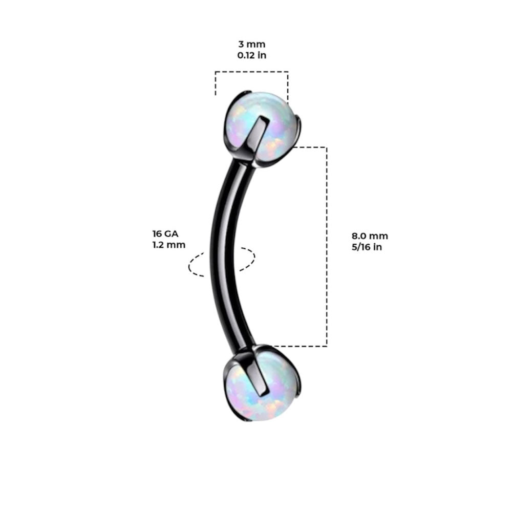 Surgical Steel Curved Barbell 16G 8mm with Dragon Claw Opal - photo 2