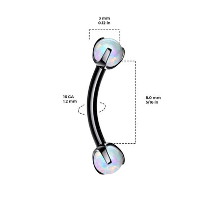 Surgical Steel Curved Barbell 16G 8mm with Dragon Claw Opal - photo 2