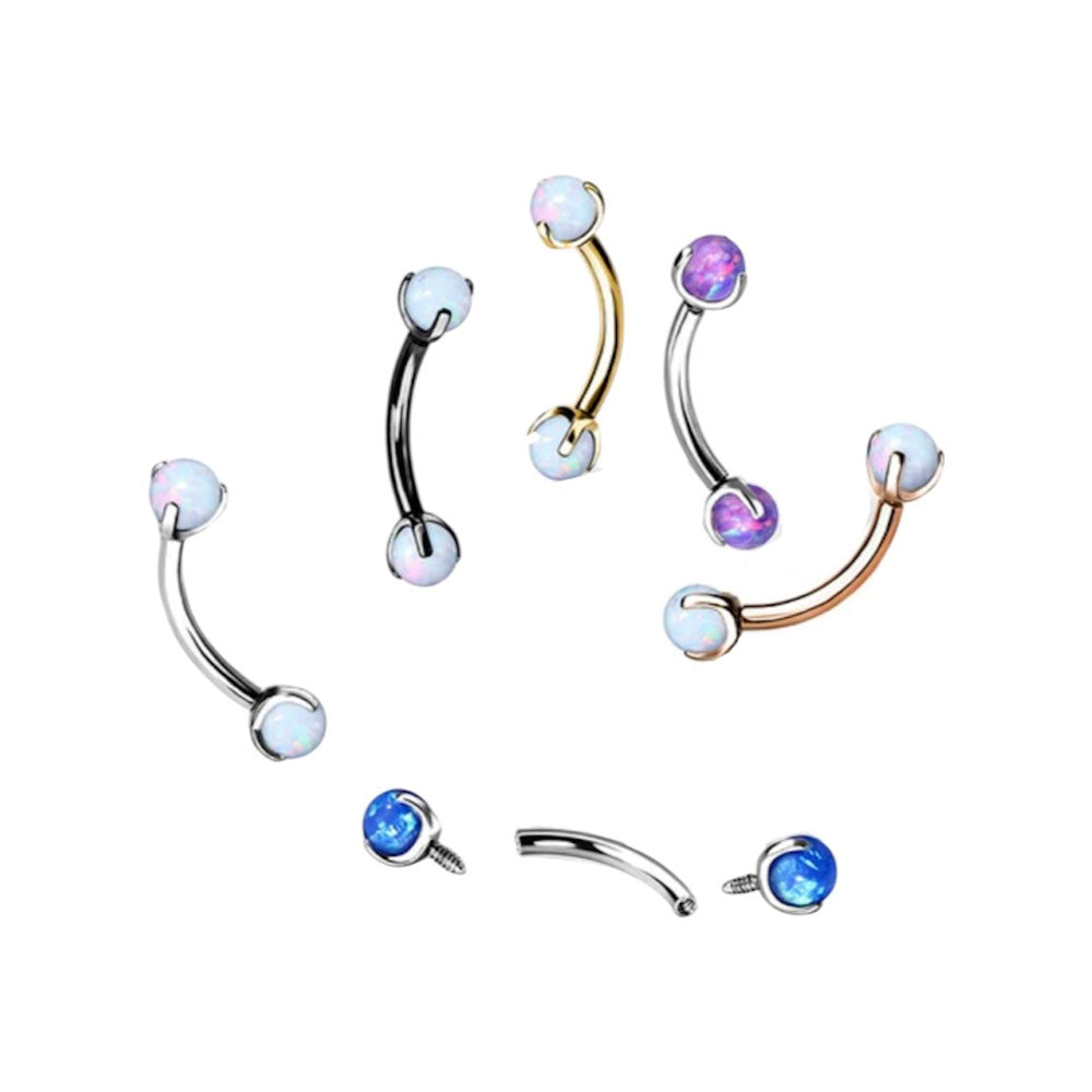 Surgical Steel Curved Barbell 16G 8mm with Dragon Claw Opal - photo 3