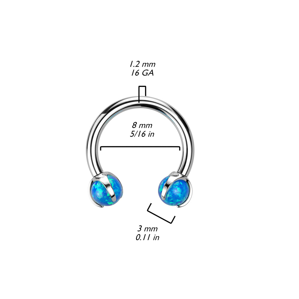 Titanium Horseshoe Circular Barbell 16G 8mm with Dragon Claw Opal - photo 2
