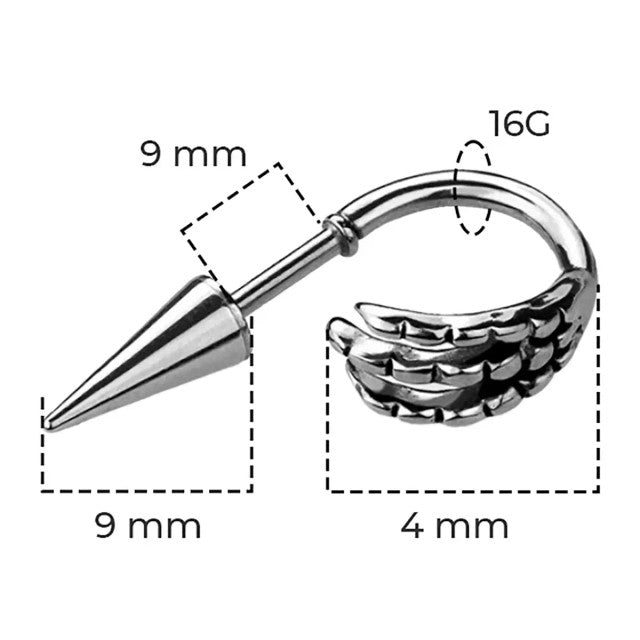 Surgical Steel Barbell Earring 16 Gauge with Spike & Dragon Claw Cuff - Kruelty - Photo 5