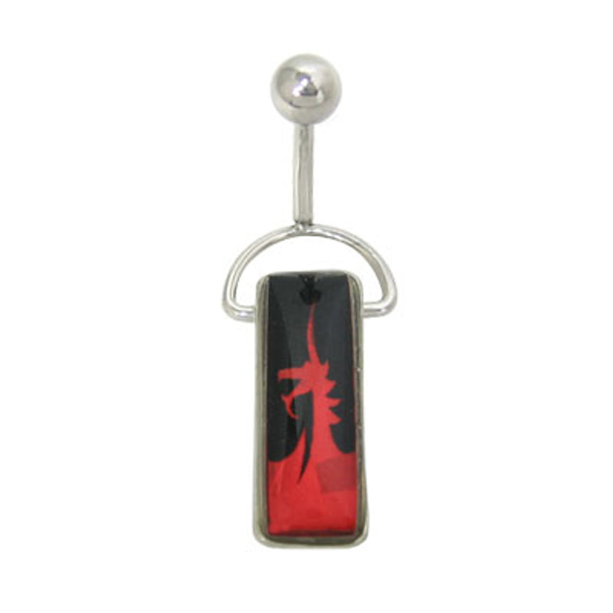 Surgical Steel 14 Gauge Belly Ring with Dangle Dragon Logo Pendant