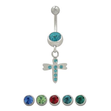 Surgical Steel 14 Gauge Belly Button Ring with Dragonfly CZ Jewels