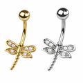 Surgical Steel 14 Gauge Dragonfly CZ Belly Button Ring