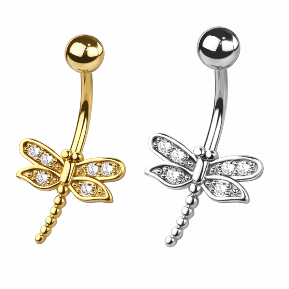 Surgical Steel 14 Gauge Dragonfly CZ Belly Button Ring