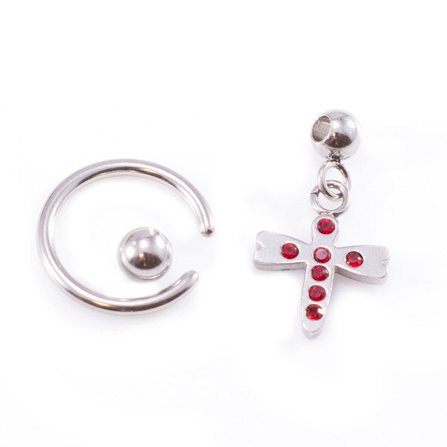 Surgical Steel 14 to 18 Gauge Captive Ring with Dangling Dragonfly CZ - photo 2