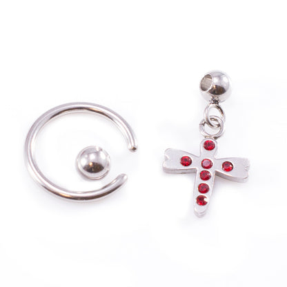Surgical Steel 14 to 18 Gauge Captive Ring with Dangling Dragonfly CZ - photo 2