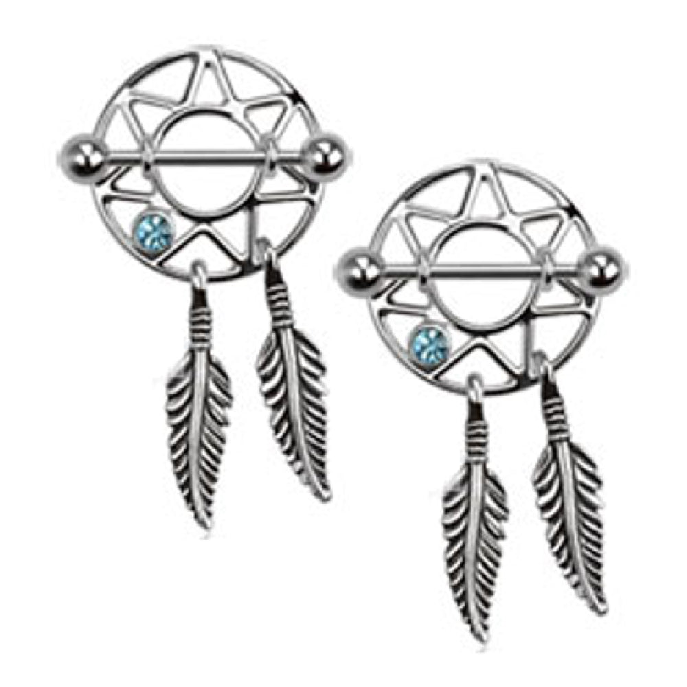 Surgical Steel 14 Gauge Nipple Shield Dream Catcher Dangle - Pair - photo 2