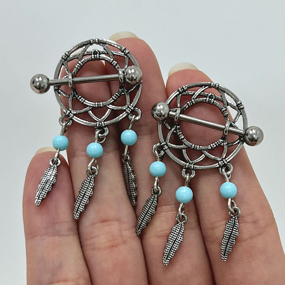 Surgical Steel 14 & 16 Gauge Dream Catcher Nipple Shield Rings - Pair - photo 3