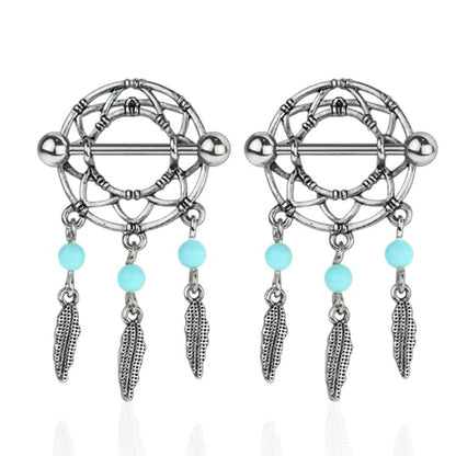 Surgical Steel 14 & 16 Gauge Dream Catcher Nipple Shield Rings - Pair