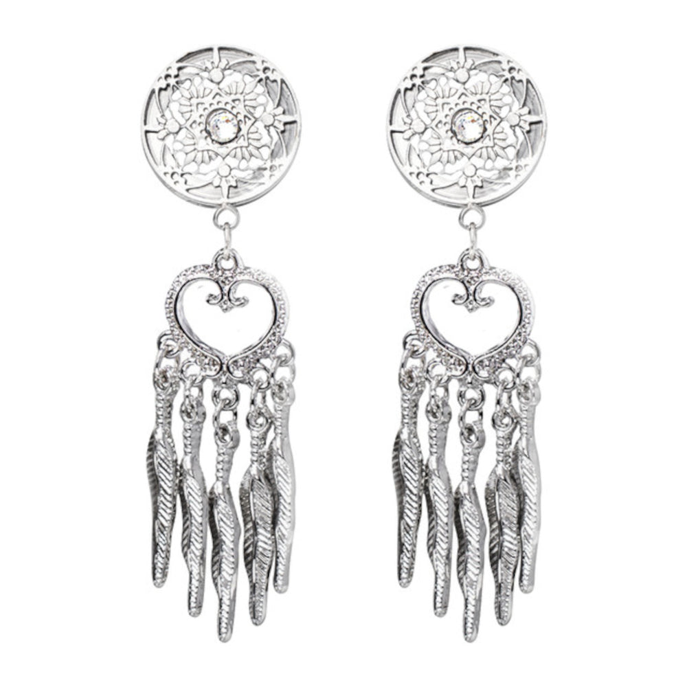 Surgical Steel Screw Fit Plugs with Dangle CZ Dream Catcher - Pair
