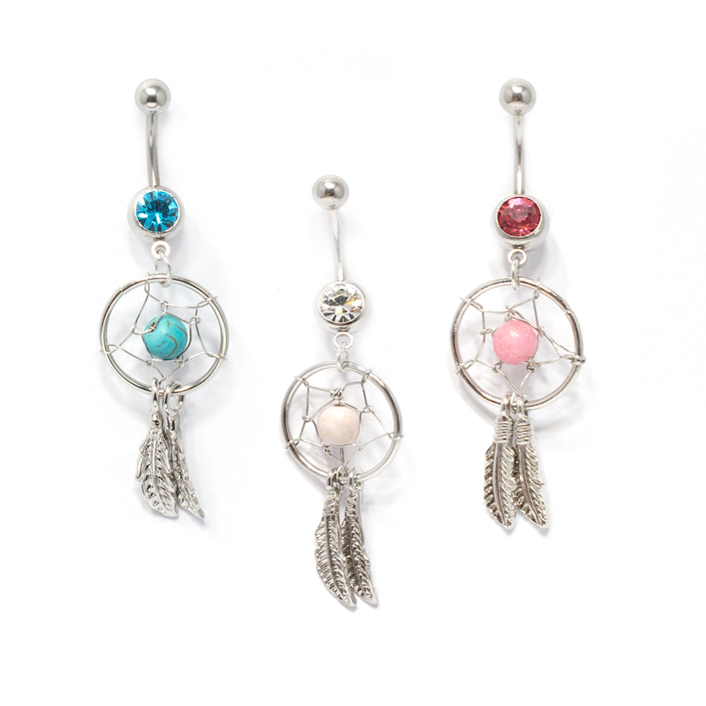 Surgical Steel 14 Gauge Belly Ring with Dangle Dreamcatcher