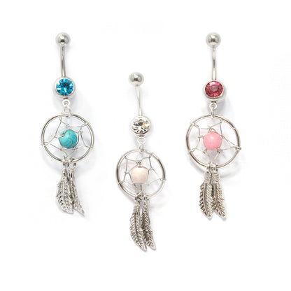 Surgical Steel 14 Gauge Belly Ring with Dangle Dreamcatcher