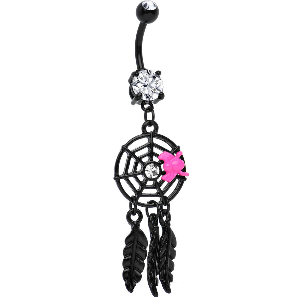 Black PVD Surgical Steel 14 Gauge Belly Ring with Dreamcatcher CZ