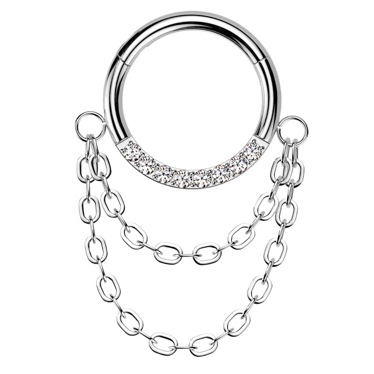 Titanium Hinged Segment Hoop Ring 16 Gauge CZ Gems & Chain Link Dangle - Kruelty - Photo 3
