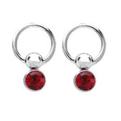 Surgical Steel 14 Gauge CZ Captive Bead Rings with Drop Gem - Pair
