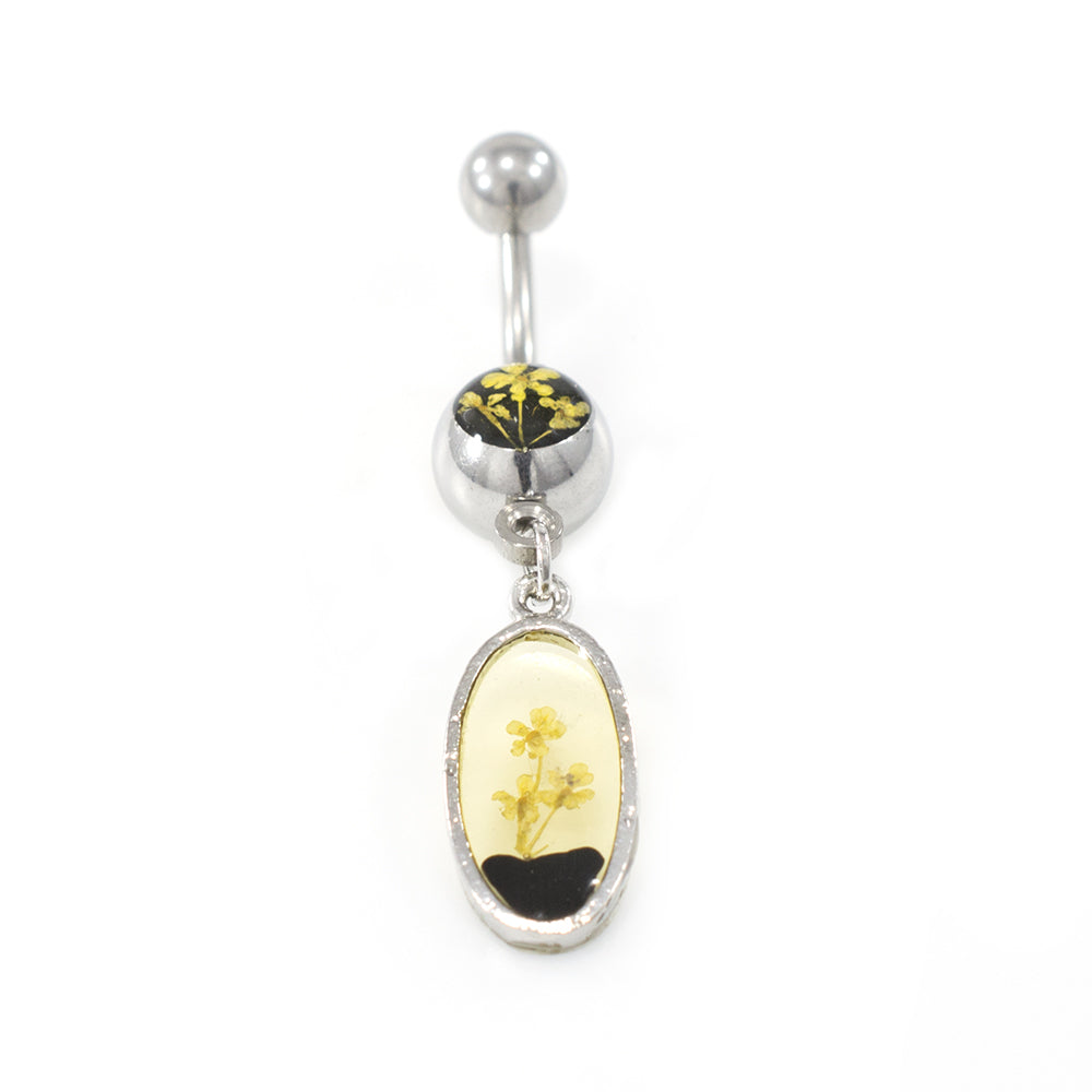 Surgical Steel 14 Gauge Belly Ring with Dry Flower Dangle - photo 2