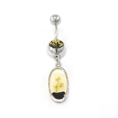 Surgical Steel 14 Gauge Belly Ring with Dry Flower Dangle - photo 2