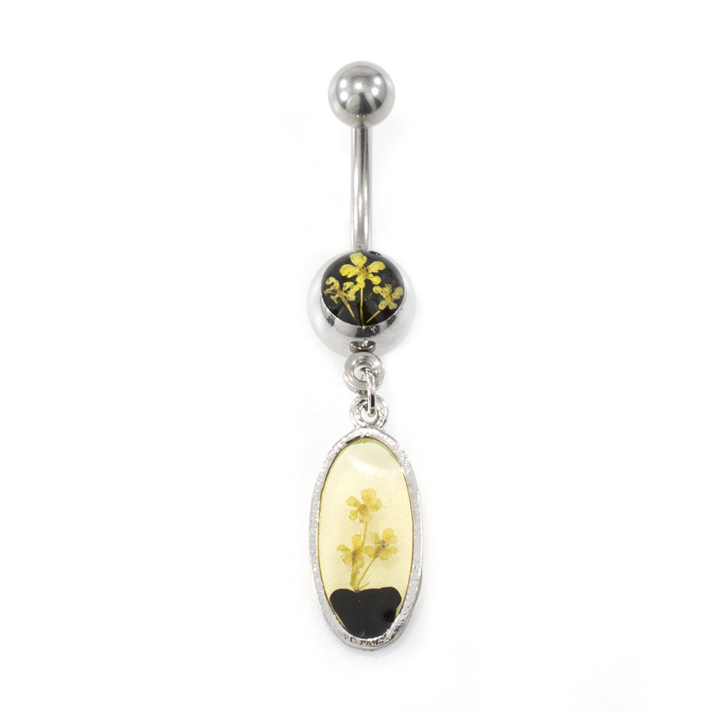 Surgical Steel 14 Gauge Belly Ring with Dry Flower Dangle