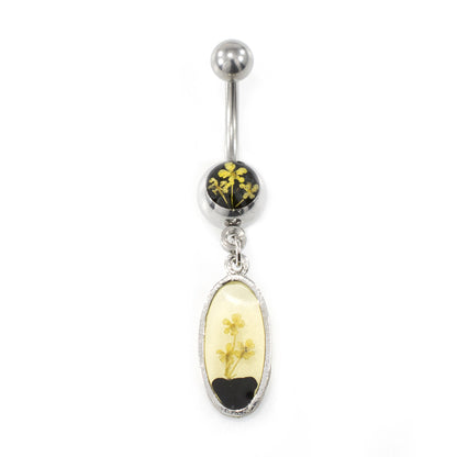 Surgical Steel 14 Gauge Belly Ring with Dry Flower Dangle