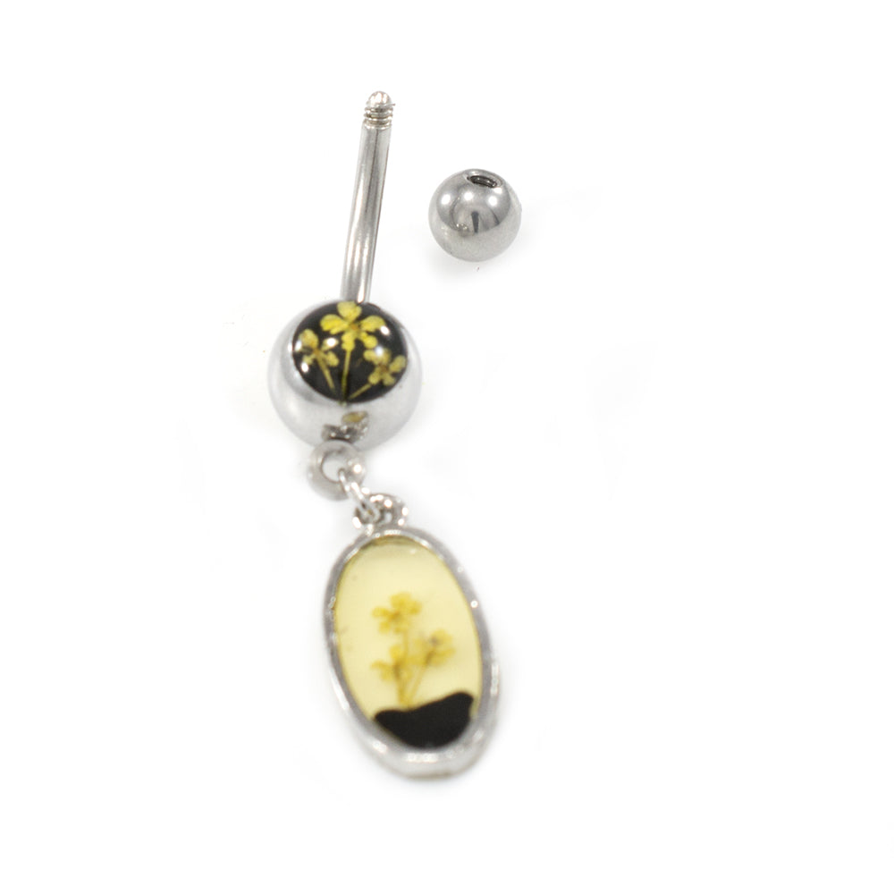 Surgical Steel 14 Gauge Belly Ring with Dry Flower Dangle - photo 3