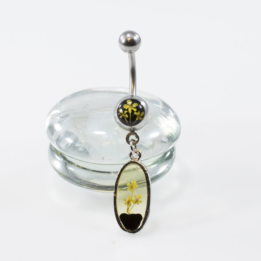 Surgical Steel 14 Gauge Belly Ring with Dry Flower Dangle - photo 4