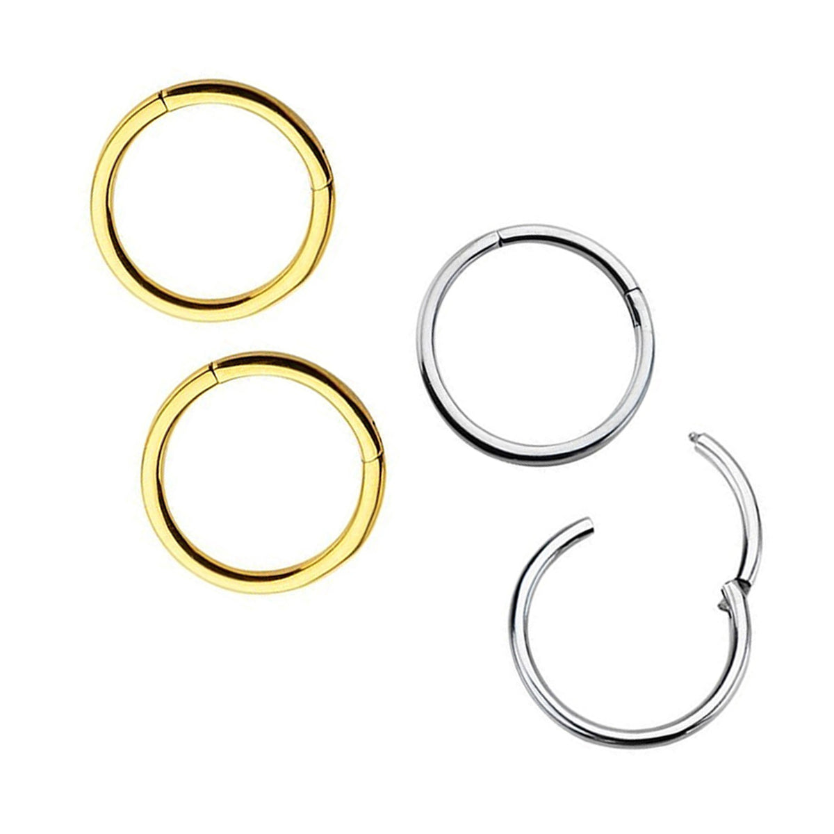 Surgical Steel Hinged Segment Nose Hoop Ring 16 or 14 Gauge - 4 Pack - Kruelty