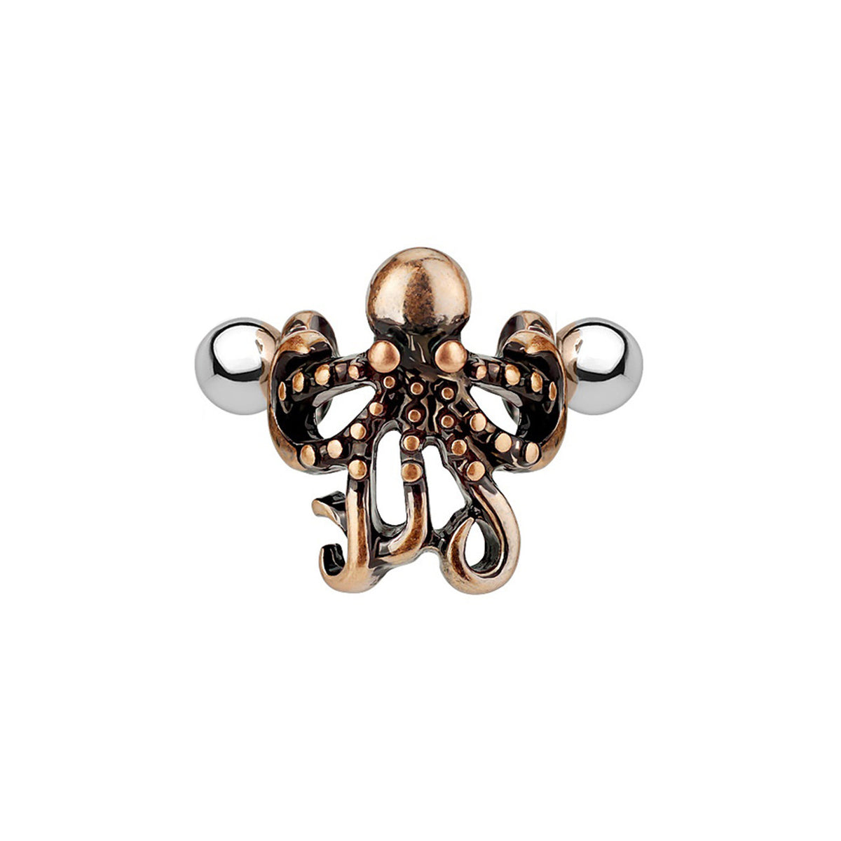 Surgical Steel Ear Cartilage Helix Cuff 16 Gauge Barbell Octopus - Kruelty