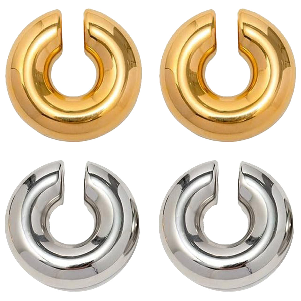 Surgical Steel Chunky Hollow Ear Cuff Gold & Silver 9.8mm - Pair