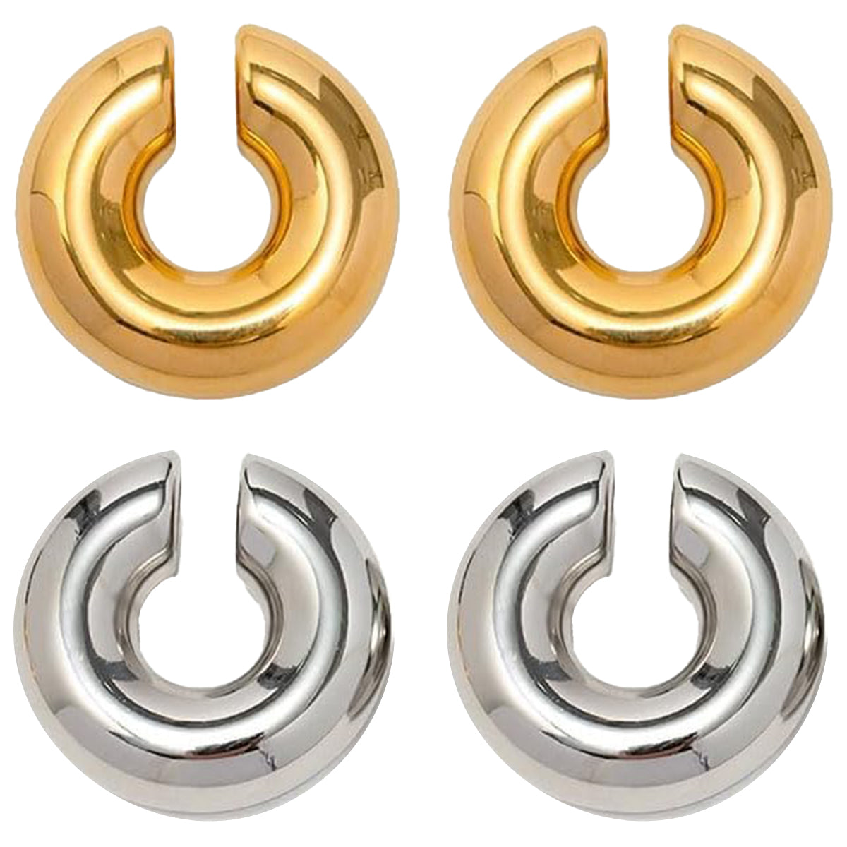 Surgical Steel Chunky Hollow Ear Cuff Gold & Silver 9.8mm - Pair
