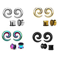 Surgical Steel 12 to 0 Gauge Spiral Taper Ear Tunnels - 2 Pairs