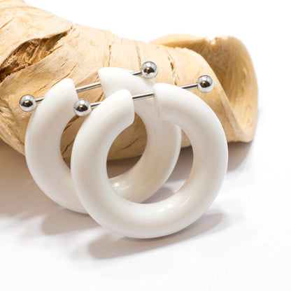 Surgical Steel 16 Gauge Barbell with White Acrylic Huggie Hoop - Pair - photo 4