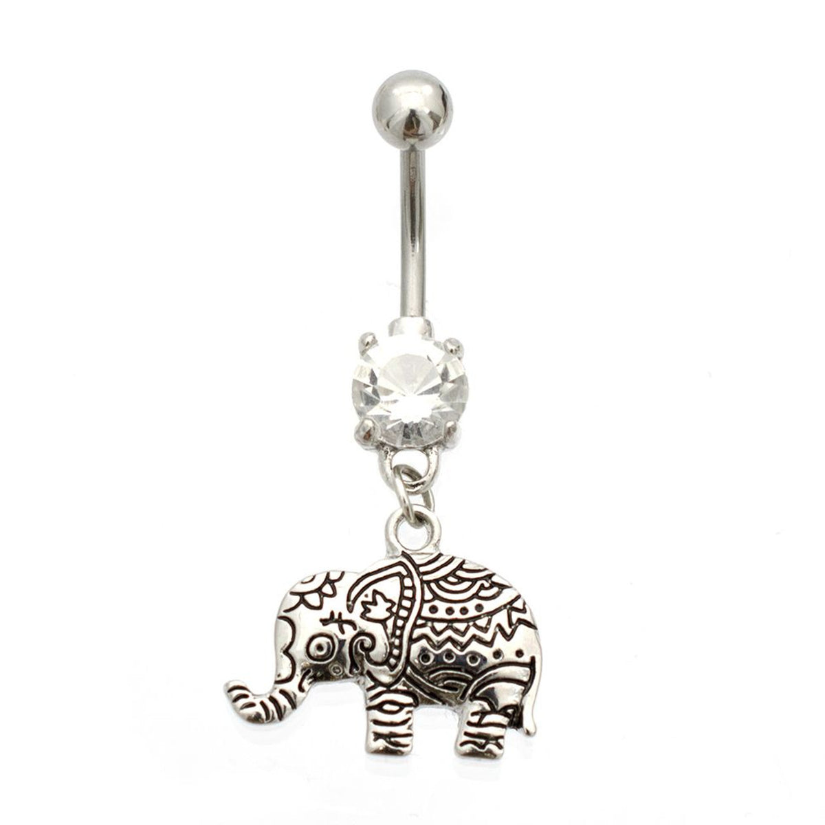 Surgical Steel 14 Gauge Belly Ring with Dangle Henna Elephant