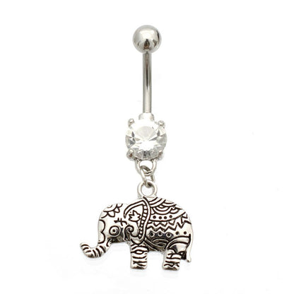 Surgical Steel 14 Gauge Belly Ring with Dangle Henna Elephant